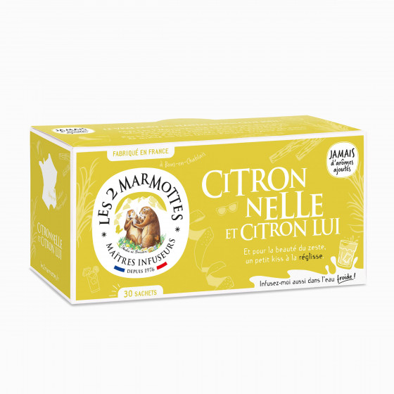 Infusion Citronnelle et écorce de citron - Les 2 Marmottes - Made In France - Sans arômes ajoutés