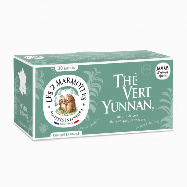 Thé vert Yunnan biologique Les 2 Marmottes - Made in France - Sans arômes ajoutés