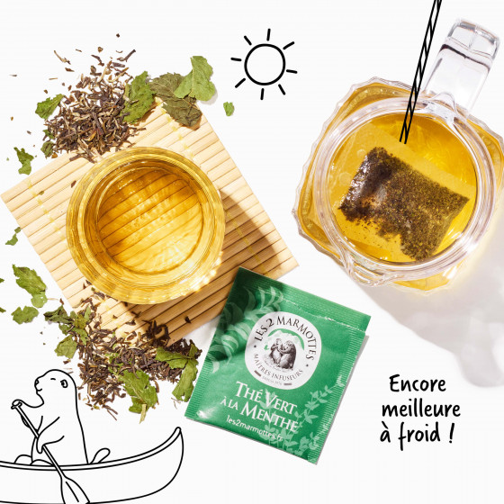 Faites votre thé glacé à la menthe maison avec le thé bio des 2 marmottes