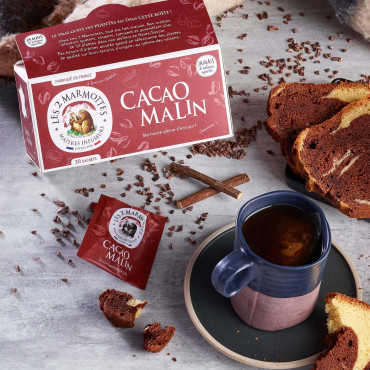 Infusion bio cacao malin - thé rouge roibos Les 2 Marmottes - Made In France - Sans arômes ajoutés