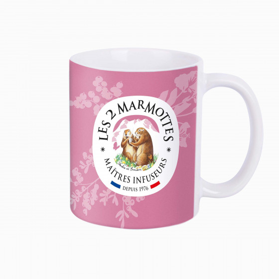 Mug rose avec logo les 2 marmottes